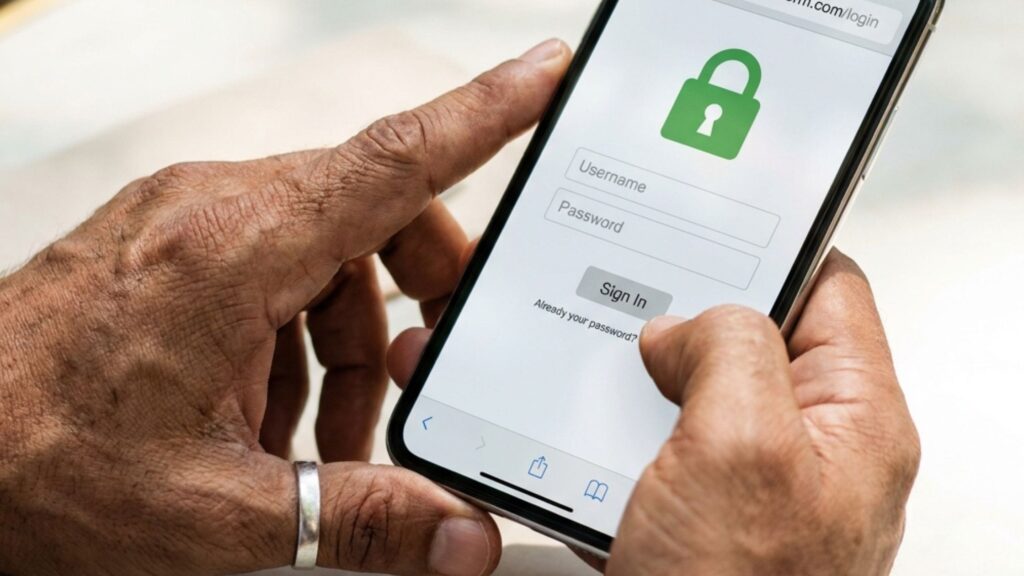Smartphone screen displaying a verified secure padlock during the safe Quantum AI registration and KYC process