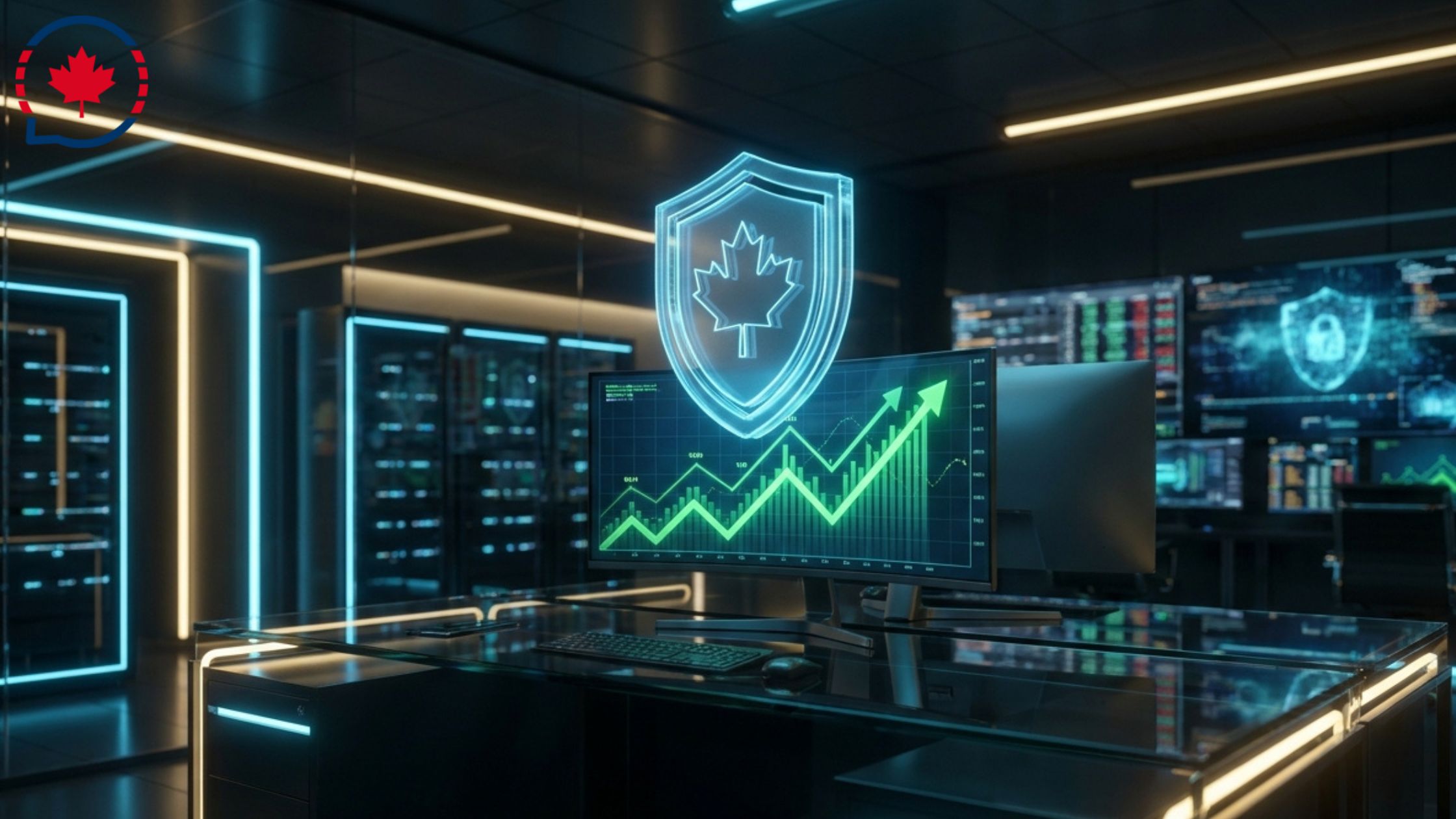 A digital shield protecting a financial chart, representing how to avoid trading losses with AI in Canada.